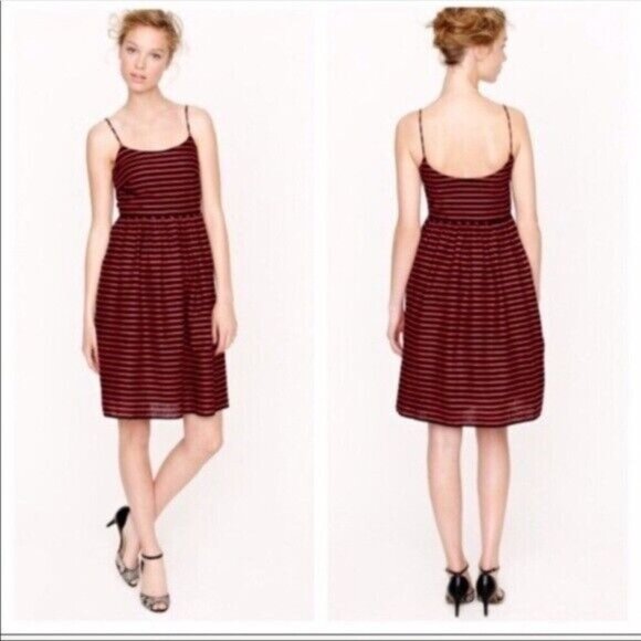 J Crew Dress Red Derby Striped Linen Cocktail Size 2 Linen blend Fit and Flare - Picture 4 of 6